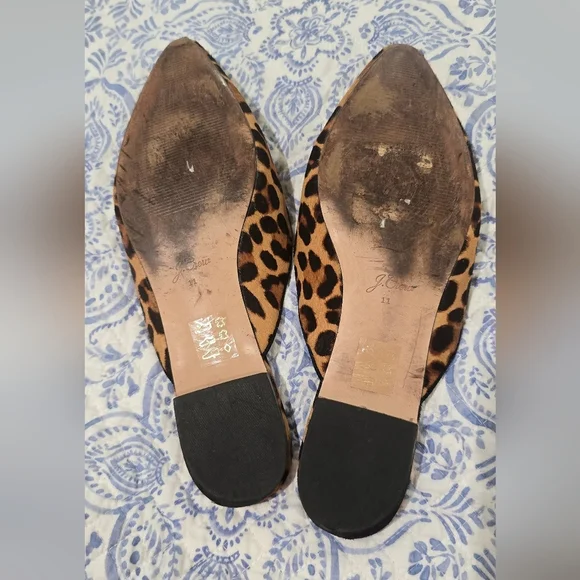 🪲 RARE J. Crew Leopard Print Mules 11 calf hair grandpa slippers​ - Picture 5 of 11